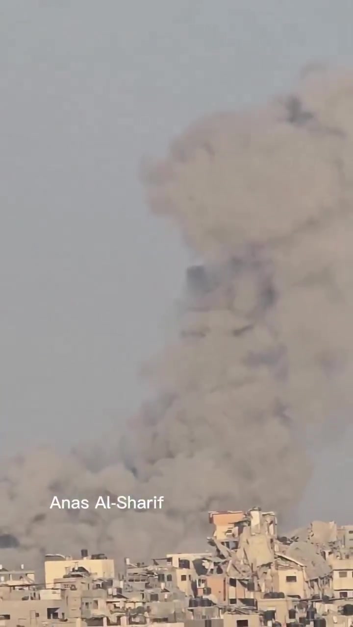 Video footage of airstrikes on Jabalia al-Balad, north of the Gaza Strip, during the day.