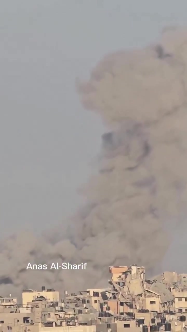 Video footage of airstrikes on Jabalia al-Balad, north of the Gaza Strip, during the day.