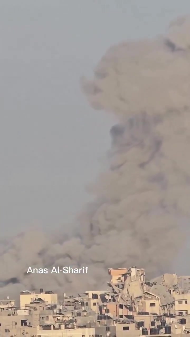 Video footage of airstrikes on Jabalia al-Balad, north of the Gaza Strip, during the day.