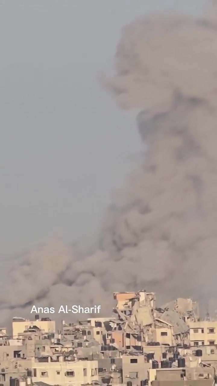 Video footage of airstrikes on Jabalia al-Balad, north of the Gaza Strip, during the day.