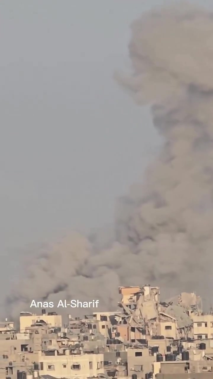 Video footage of airstrikes on Jabalia al-Balad, north of the Gaza Strip, during the day.