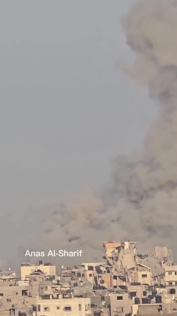 Video footage of airstrikes on Jabalia al-Balad, north of the Gaza Strip, during the day.
