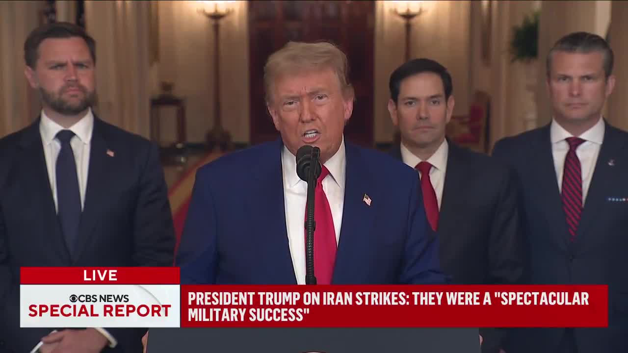 After U.S. airstrikes on three Iranian nuclear sites, President Trump delivered a warning: “There will be either peace or tragedy for Iran far greater than we have witnessed over the last eight days.” He said the U.S. is prepared to act again, and swiftly, if tensions escalate, adding, that other targets in Iran can be taken out in a matter of minutes.”