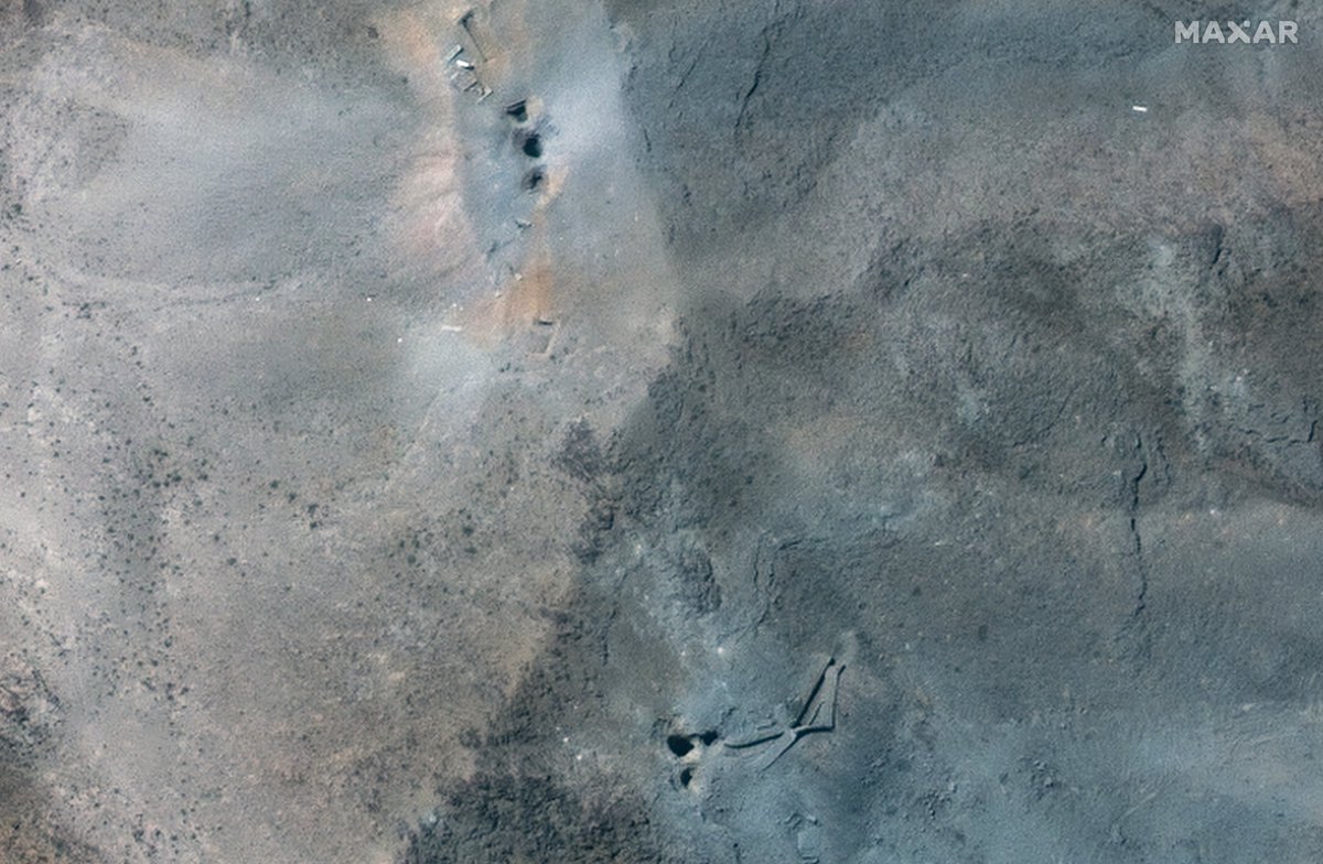 Image 5: close up of ridgeline at Fordow, June 19. Images 6-7: visible craters, holes at Fordow, June 22