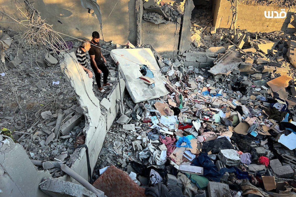 The aftermath of an airstrike that targeted several homes in the Nuseirat refugee camp in the central Gaza Strip.