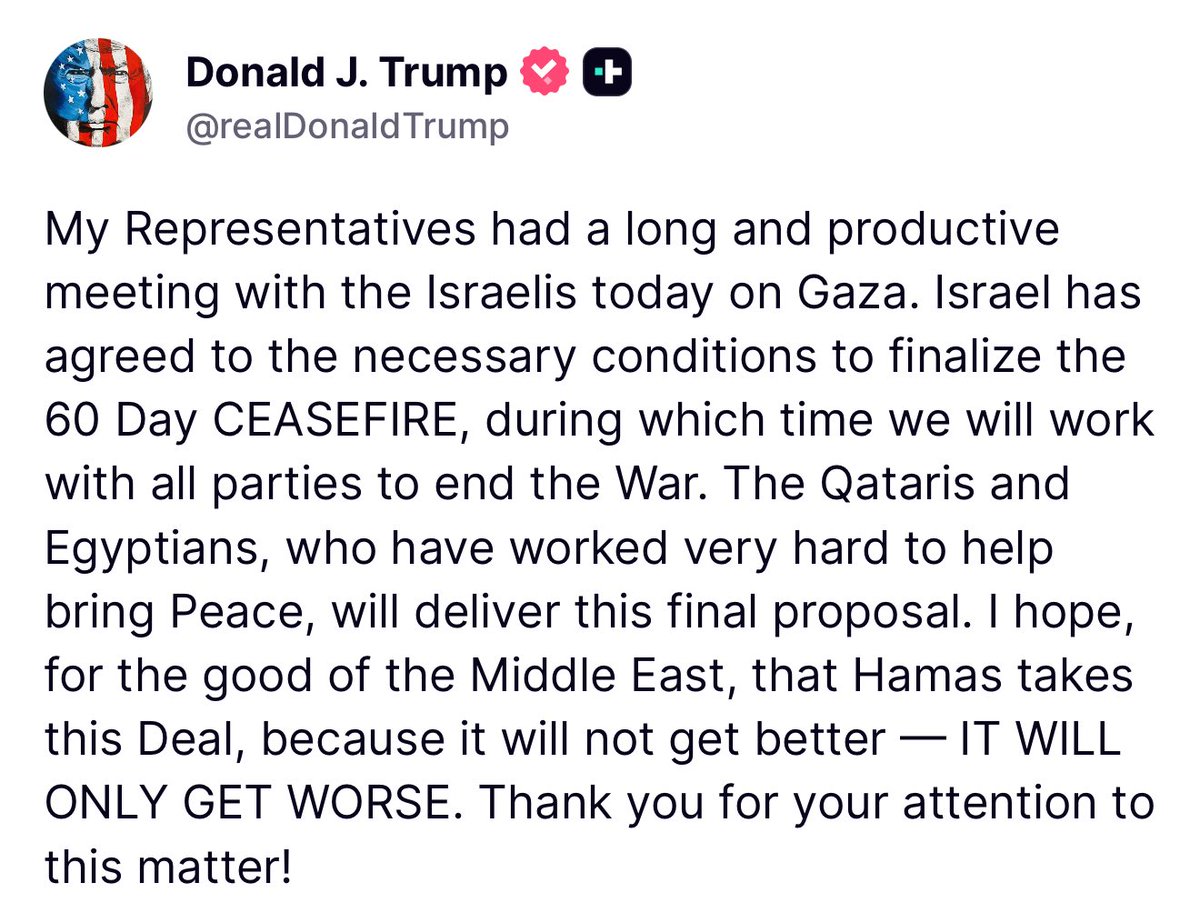 Trump: Israel has agreed to 60 days ceasefire in Gaza