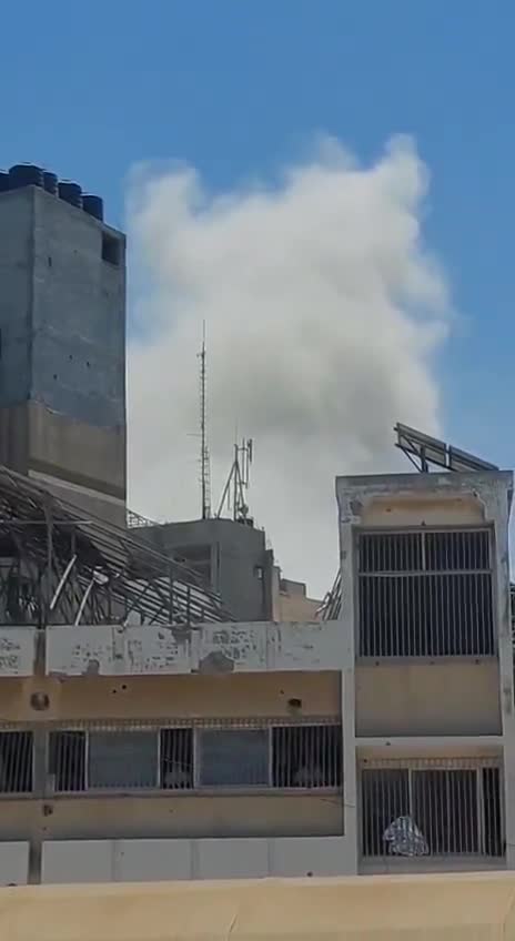 Airstrikes on the Akila building behind the Baptist Hospital in central Gaza City