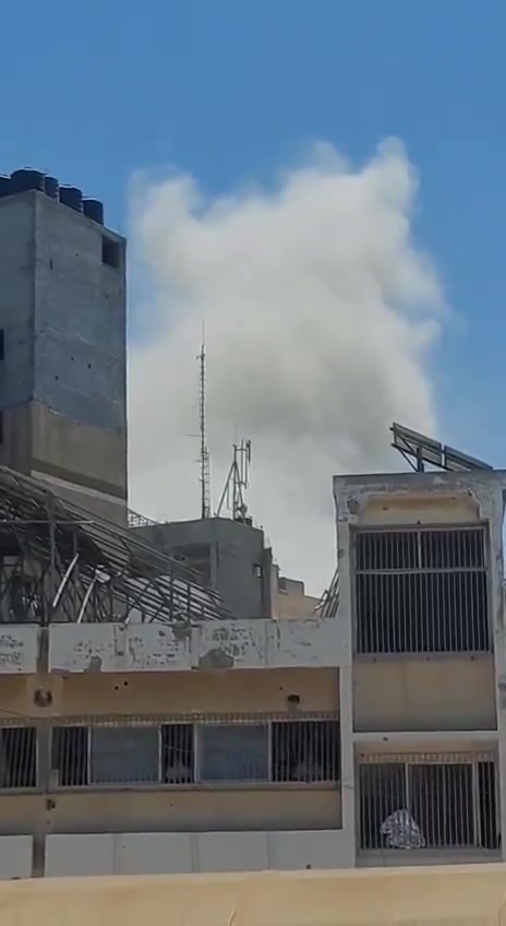 Airstrikes on the Akila building behind the Baptist Hospital in central Gaza City