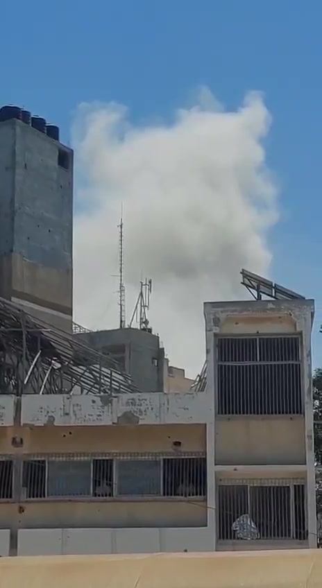 Airstrikes on the Akila building behind the Baptist Hospital in central Gaza City