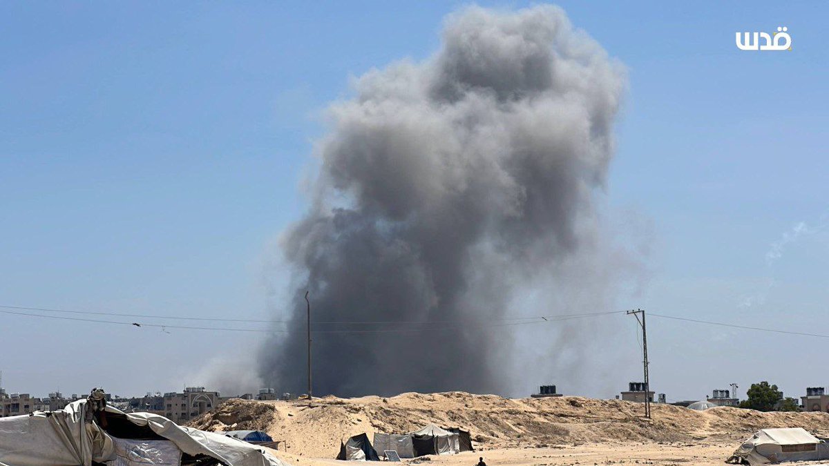 An airstrike on Hamad Residential City, north of Khan Yunis.