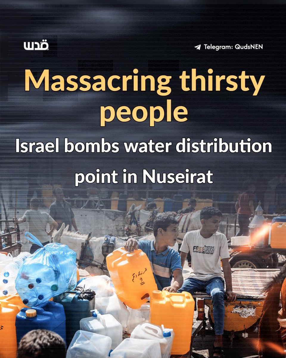 At least eight Palestinians in Nuseirat refugee camp, central Gaza Strip, were killed and 16 injured this morning after an Israeli airstrike hit a water distribution point early this morning. The majority of the victims are children