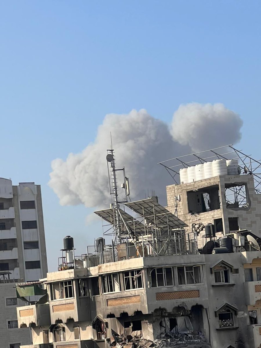 Thick smoke after an airstrike targeting the vicinity of Yarmouk Stadium in Gaza City.
