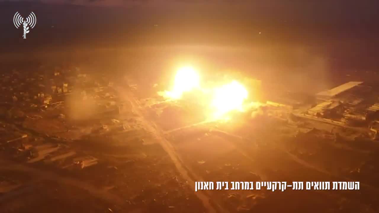 The Israeli army releases footage showing the demolition of tunnels and booby traps in Beit Hanoun, amid an ongoing offensive against Hamas in the northern Gaza town. Troops of the Givati Infantry Brigade killed dozens of operatives in combat and by directing airstrikes