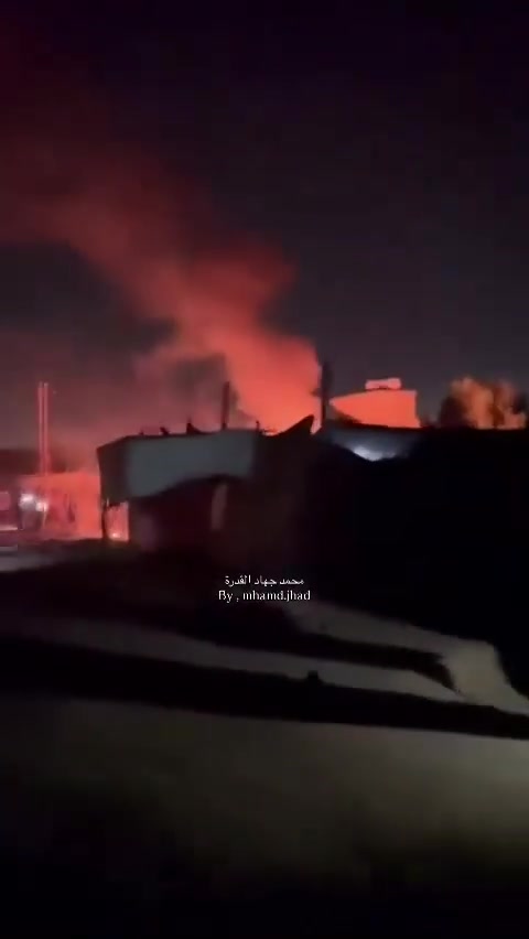 Fire breaks out in the tents of displaced people after they were bombed near Al-Ard Al-Tayyiba in Mawasi, Khan Yunis.