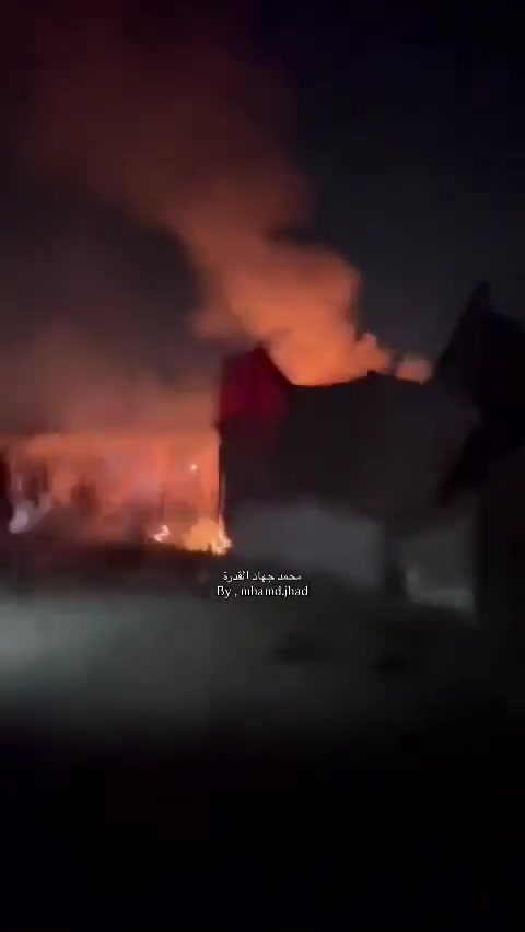 Fire breaks out in the tents of displaced people after they were bombed near Al-Ard Al-Tayyiba in Mawasi, Khan Yunis.