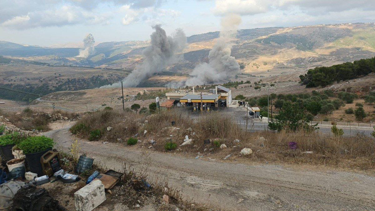 Images of airstrikes on uninhabited areas on the outskirts of towns in southern Lebanon.