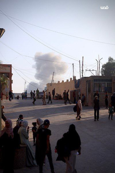 Smoke rises after an airstrike targeting a site in Khan Yunis.