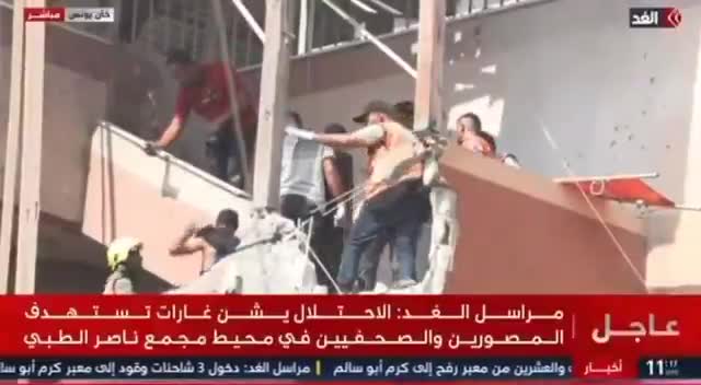 Israel bombs civil defense teams as they try to retrieve the body of journalist Hossam Al-Masri, killed in an Israeli strike on Nasser Hospital