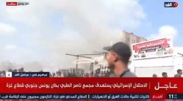 Israel bombs civil defense teams as they try to retrieve the body of journalist Hossam Al-Masri, killed in an Israeli strike on Nasser Hospital