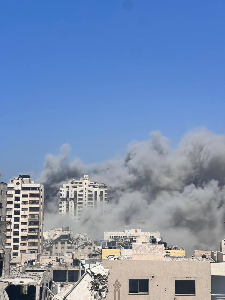 An aerial photo of the Mashtaha Tower, west of Gaza City.