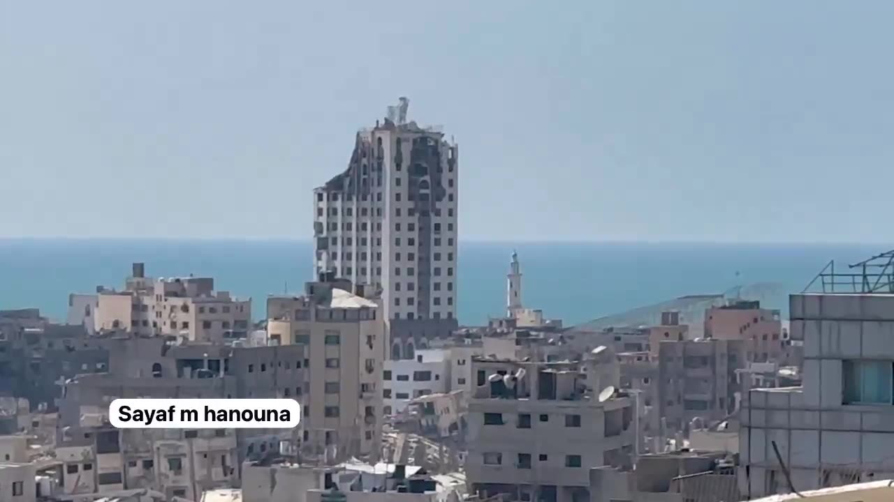 After the Israeli army issued an evacuation warning, an Israeli Air Force strike leveled the Ghefari Tower on the coast of Gaza City