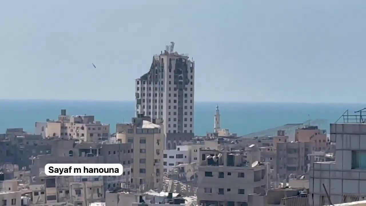 After the Israeli army issued an evacuation warning, an Israeli Air Force strike leveled the Ghefari Tower on the coast of Gaza City
