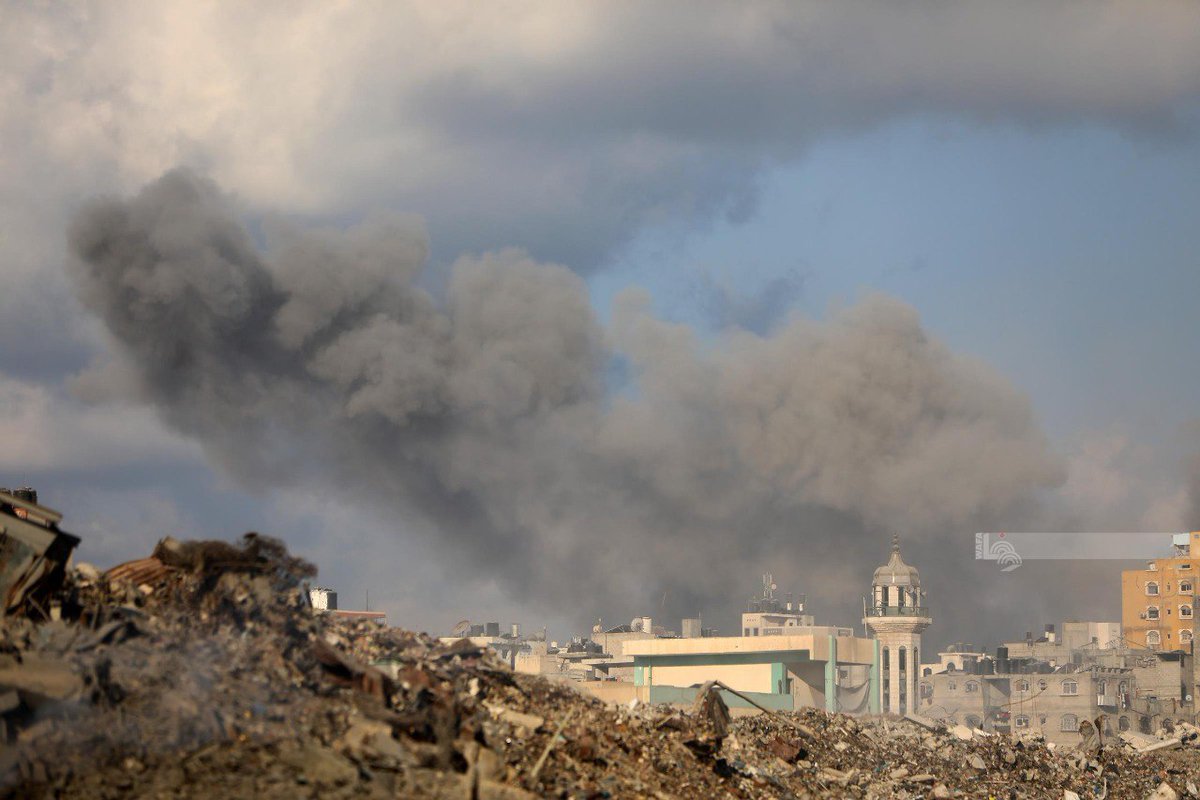 Pictures of smoke rising from intensive airstrikes on Gaza City.