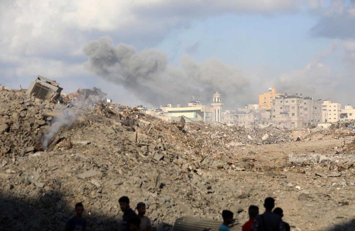 Pictures of smoke rising from intensive airstrikes on Gaza City.