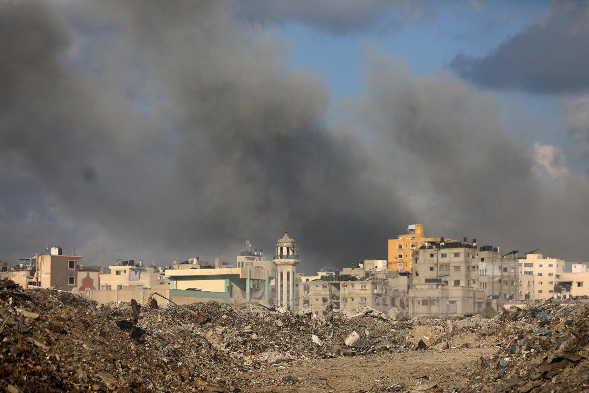 Pictures of smoke rising from intensive airstrikes on Gaza City.