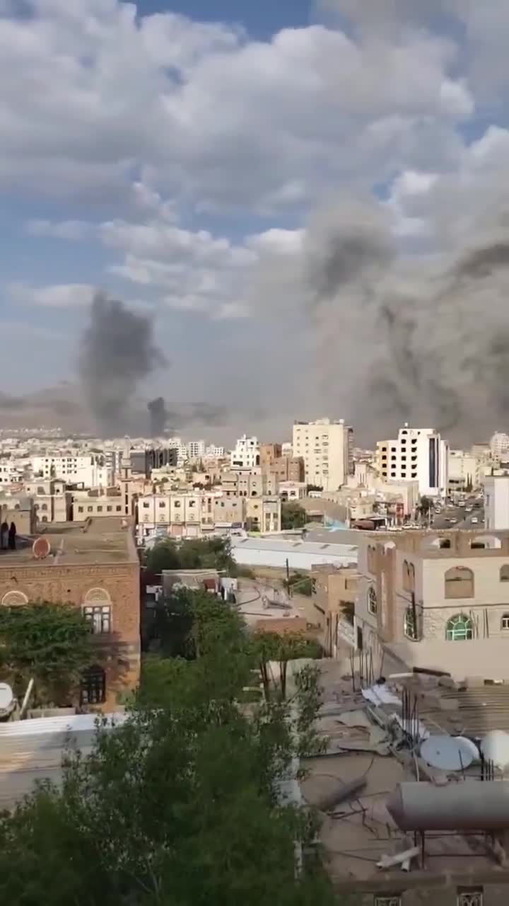 Footage showing the moments immediately following Israeli strikes earlier against Sana’a in Houthi-controlled Western Yemen