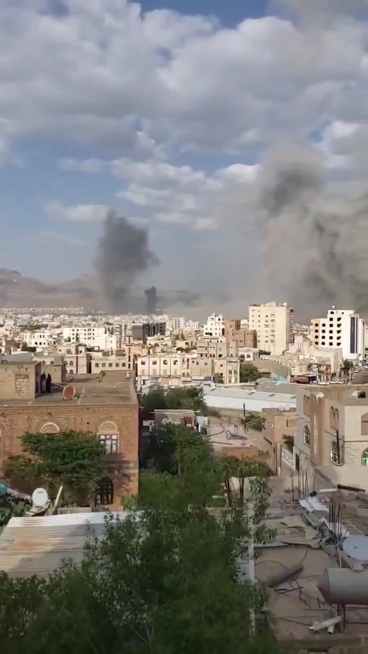 Footage showing the moments immediately following Israeli strikes earlier against Sana’a in Houthi-controlled Western Yemen