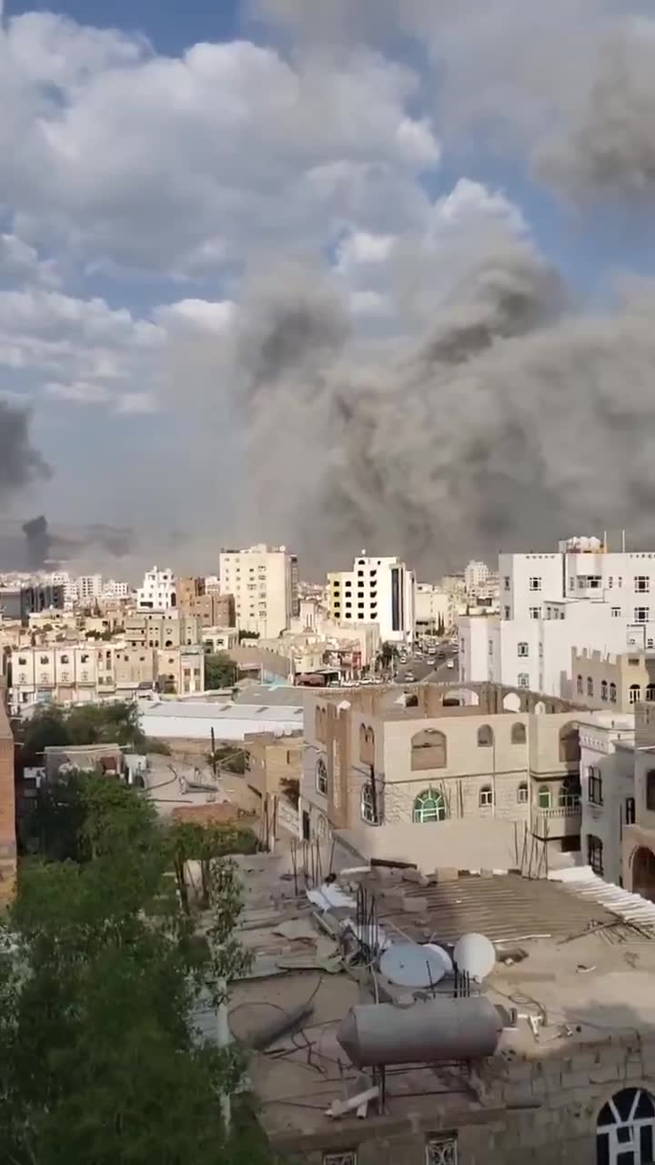Footage showing the moments immediately following Israeli strikes earlier against Sana’a in Houthi-controlled Western Yemen