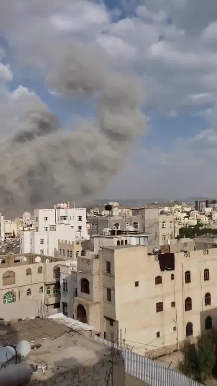 Footage showing the moments immediately following Israeli strikes earlier against Sana’a in Houthi-controlled Western Yemen