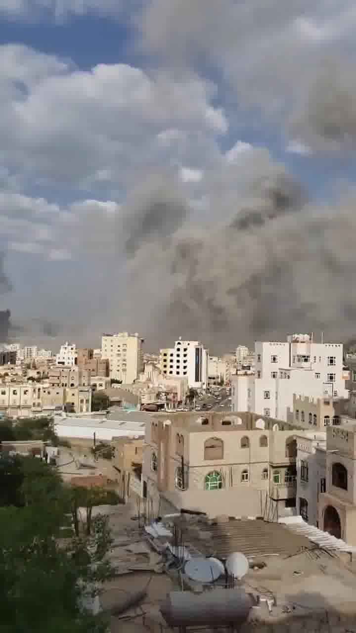 Footage showing the moments immediately following Israeli strikes earlier against Sana’a in Houthi-controlled Western Yemen