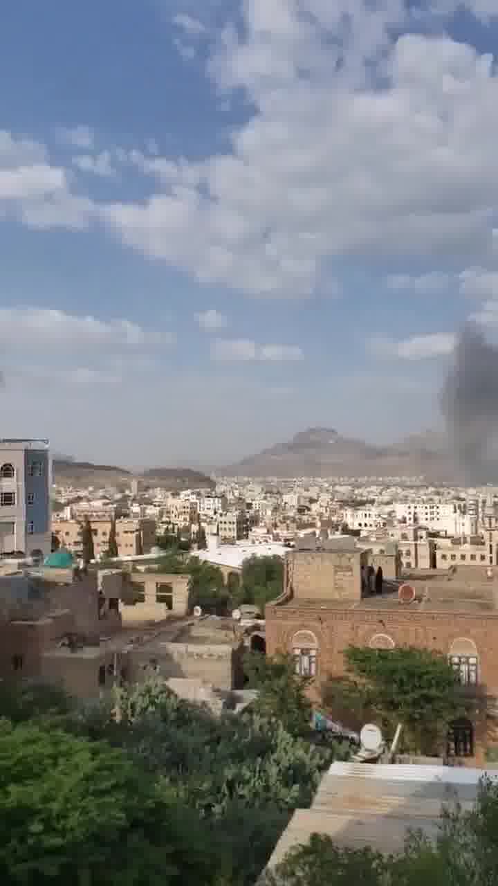 Footage showing the moments immediately following Israeli strikes earlier against Sana’a in Houthi-controlled Western Yemen