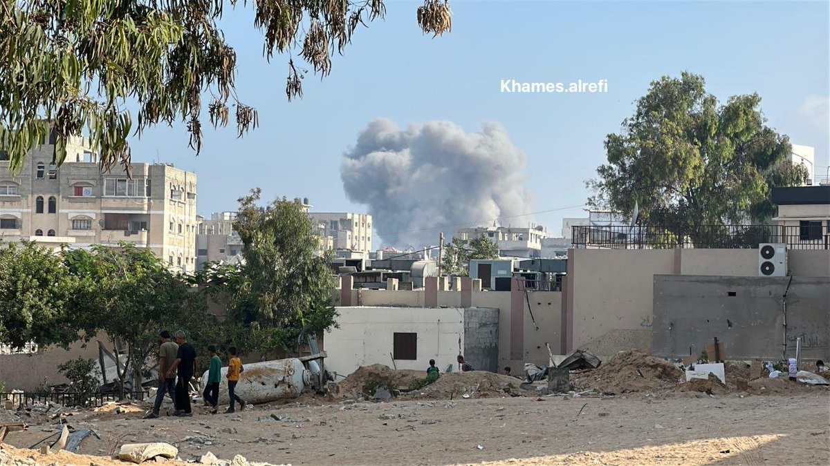 A photo of planes launching an airstrike on the Al-Shati refugee camp, west of Gaza City.