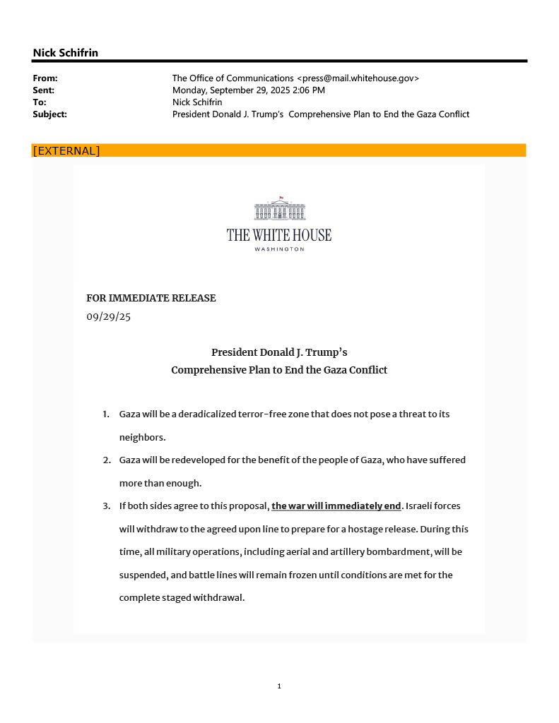 Full @POTUS Gaza plan released by the @WhiteHouse: