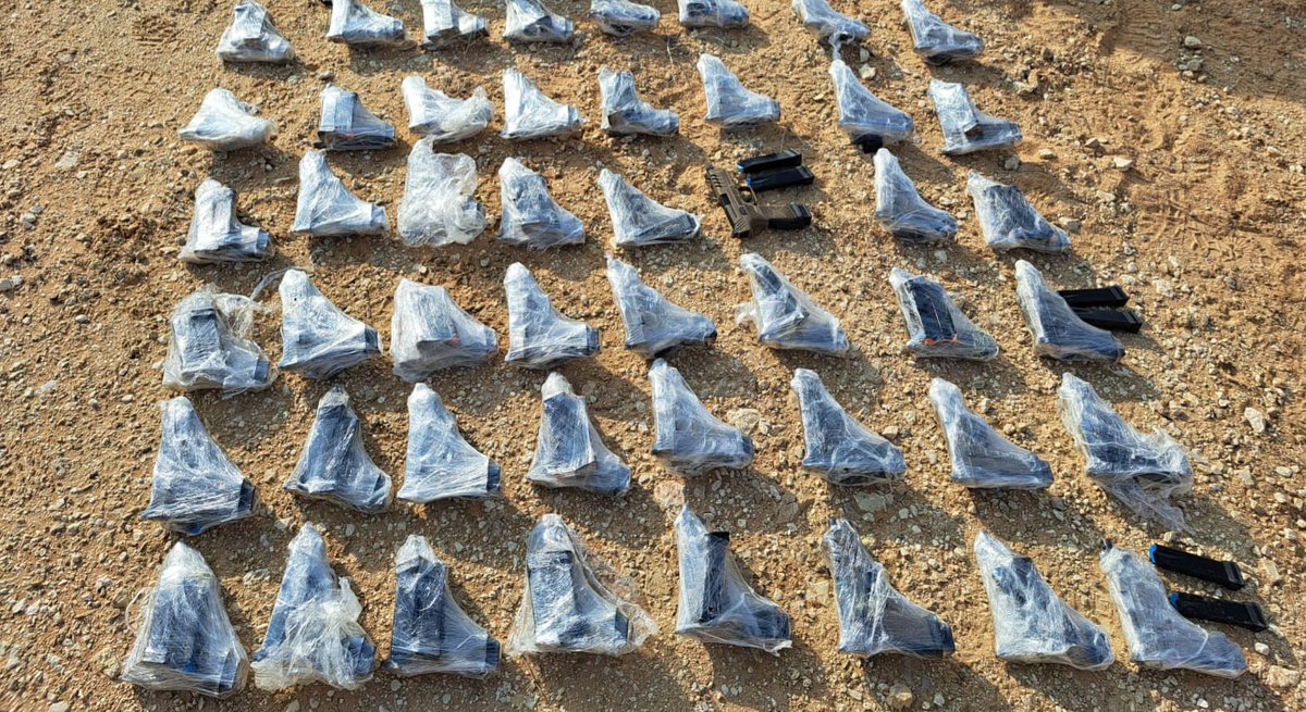 The Israeli army says it foiled another attempt to smuggle weapons into Israel from Egypt today. Troops of the Paran Regional Brigade conducted scans in areas where smuggling activity took place and located a package containing dozens of handguns, the army says