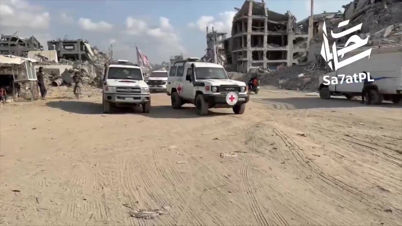 A team from the Red Cross, accompanied by Hamas operatives, crossed the Yellow Line into the Israeli army-controlled area east of Gaza City to search for the bodies of hostages