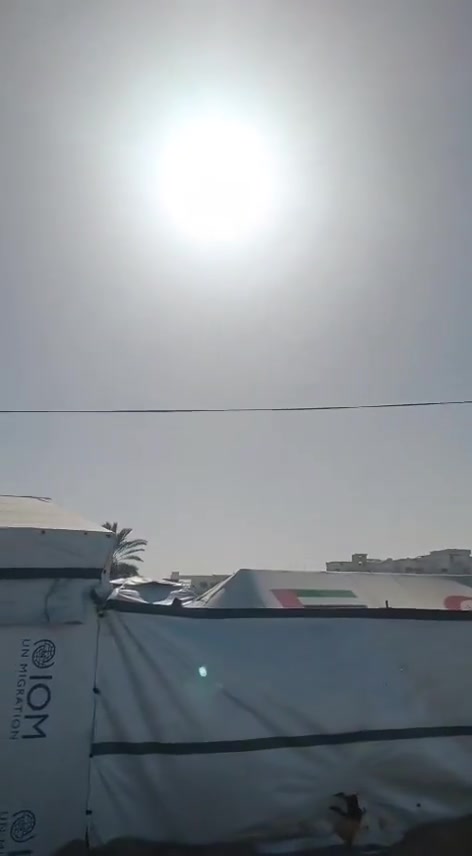 The moment a drone bombed the administration building of the Ghaith camp, east of the Al-Ribat College intersection in Mawasi Khan Yunis.