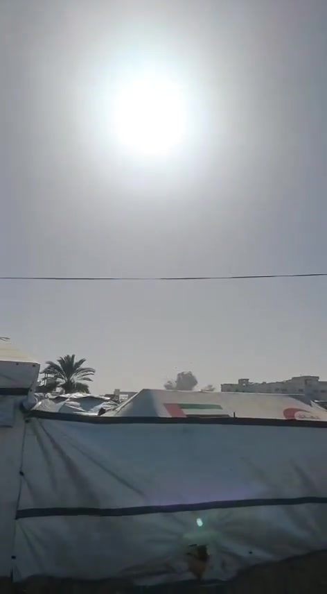 The moment a drone bombed the administration building of the Ghaith camp, east of the Al-Ribat College intersection in Mawasi Khan Yunis.