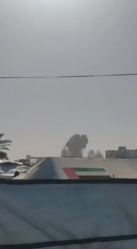 The moment a drone bombed the administration building of the Ghaith camp, east of the Al-Ribat College intersection in Mawasi Khan Yunis.