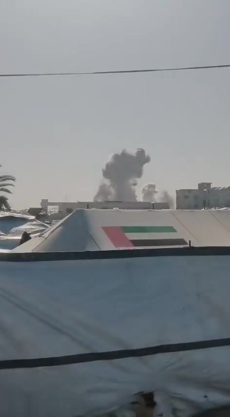 The moment a drone bombed the administration building of the Ghaith camp, east of the Al-Ribat College intersection in Mawasi Khan Yunis.
