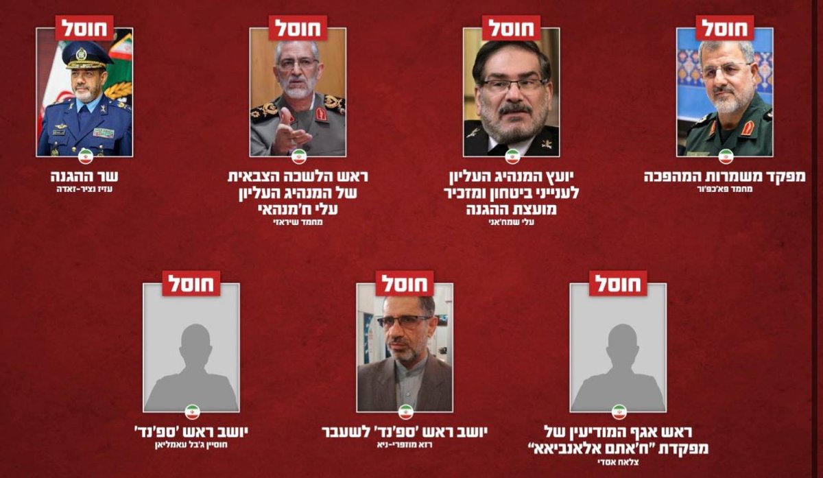 The Israeli military announces the killing of Iran’s IRGC commander, the defense minister, Ali Shamkhani, adviser to the Supreme Leader, and other senior commanders