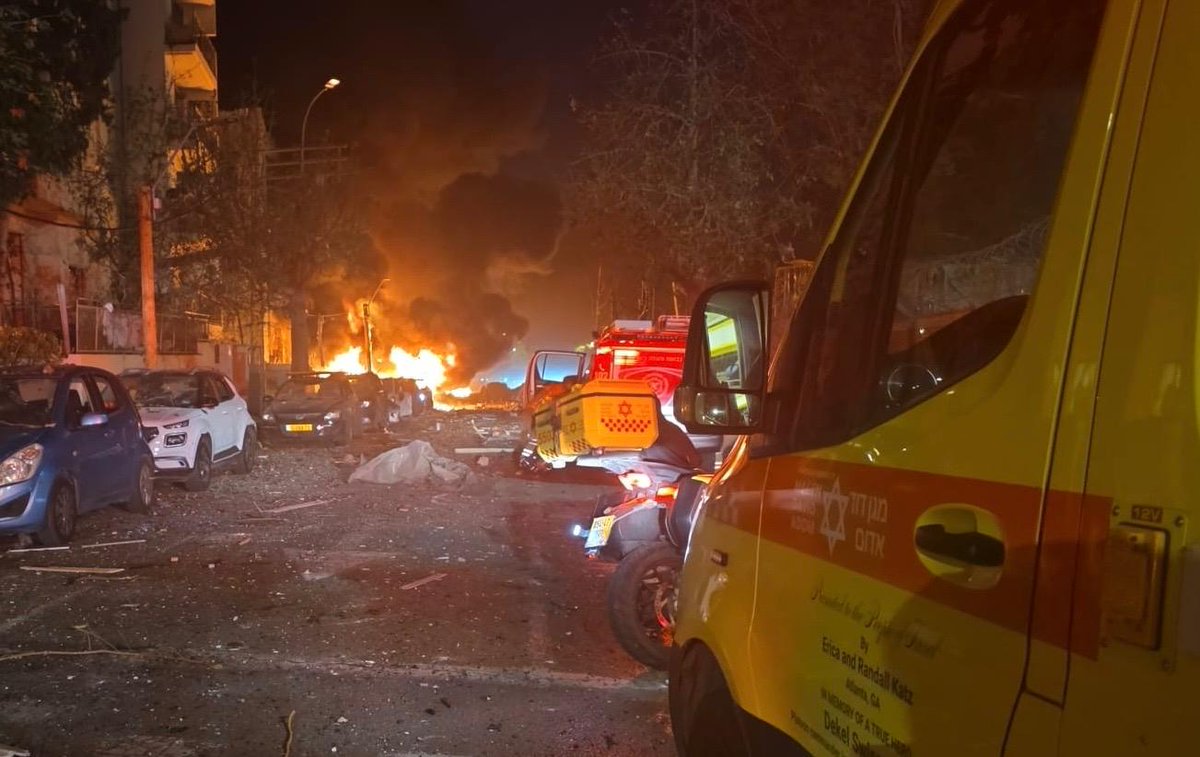 MDA images from the scene of an Iranian ballistic missile impact in central Israel a short while ago. Medics and security forces are responding to reports of a ballistic missile impact in central Israel