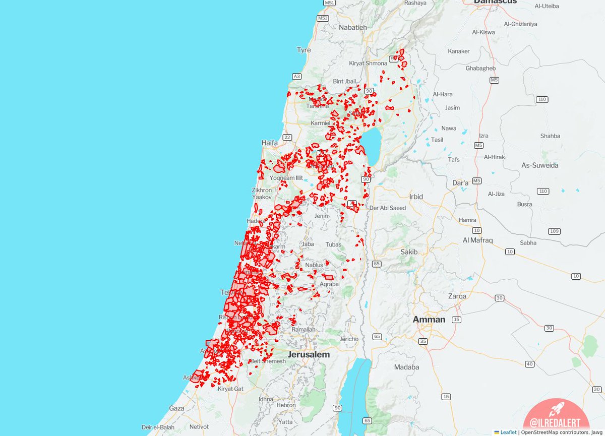 Widespread missile alerts across central Israel