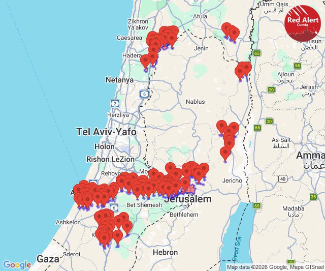 Red alerts now across Northern and Central Israel, including Jerusalem and Tel Aviv, as another wave of ballistic missiles have been detected having been launched from Iran