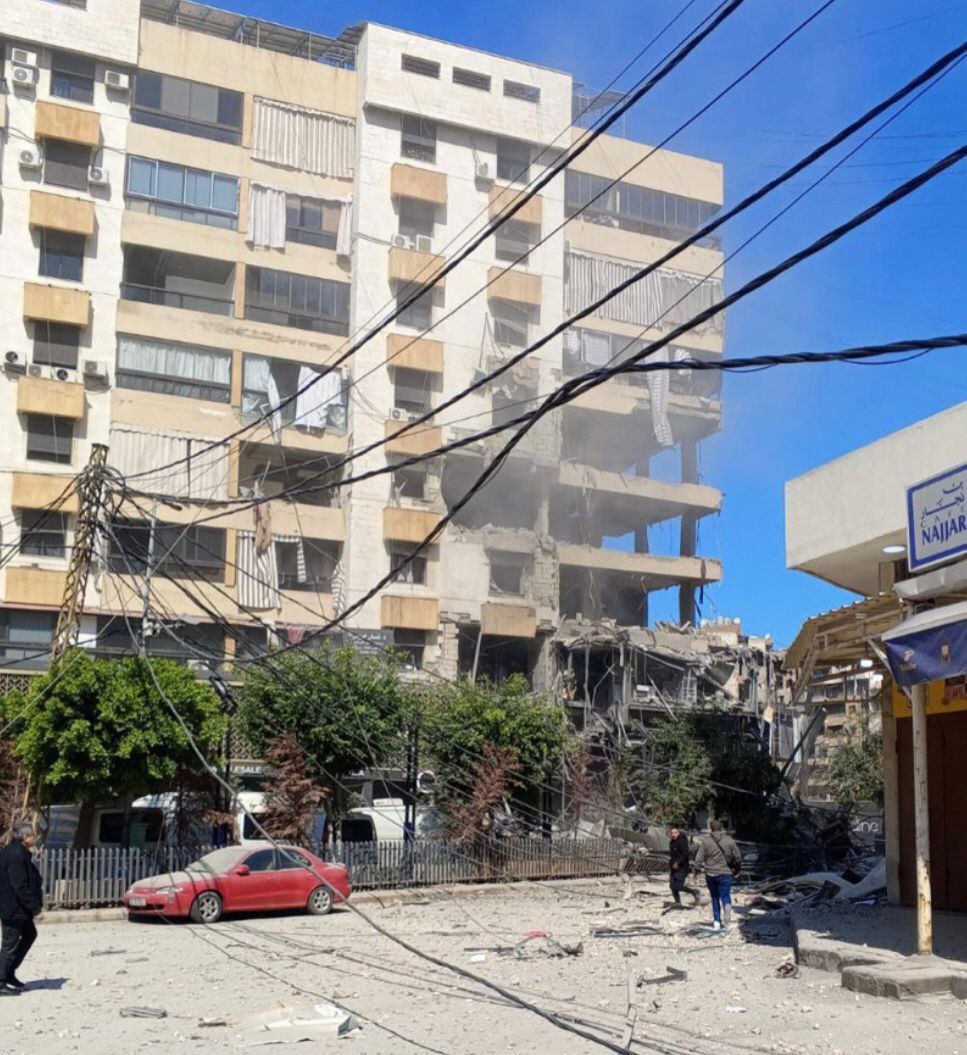 The building targeted a short while ago in the vicinity of Al-Raya Stadium in the southern suburbs of Beirut