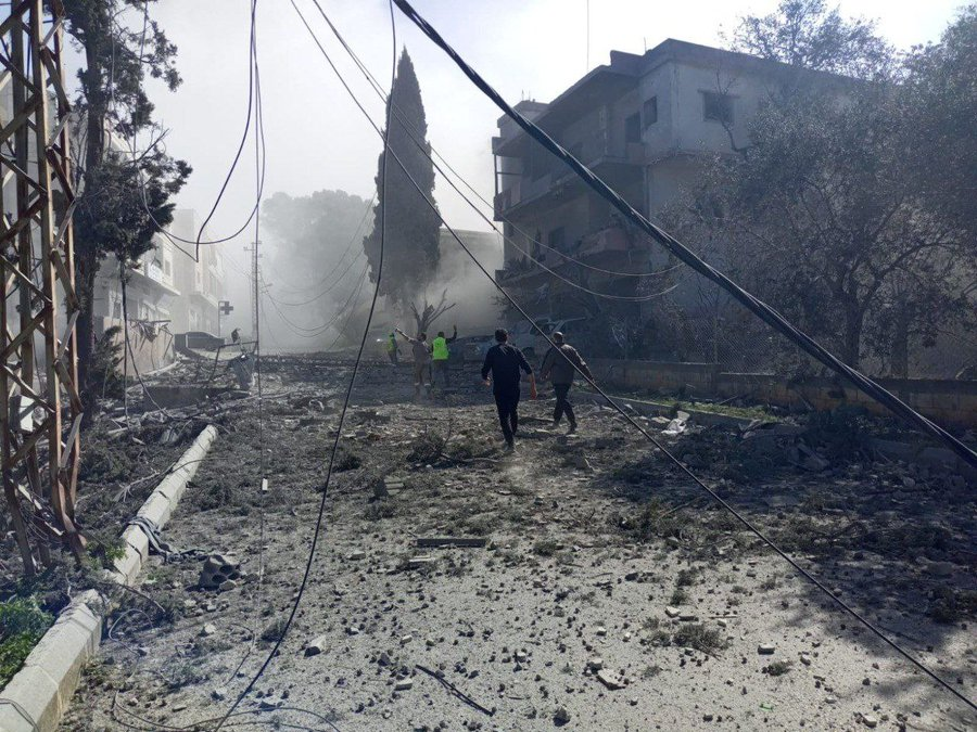 Image after the Israeli raid that targeted the town of Haboush in the Nabatieh district of southern Lebanon