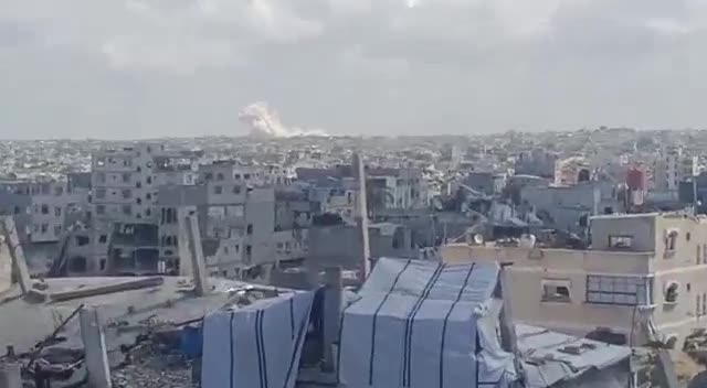 Warplanes launch an airstrike on Khan Younis in the southern Gaza Strip.
